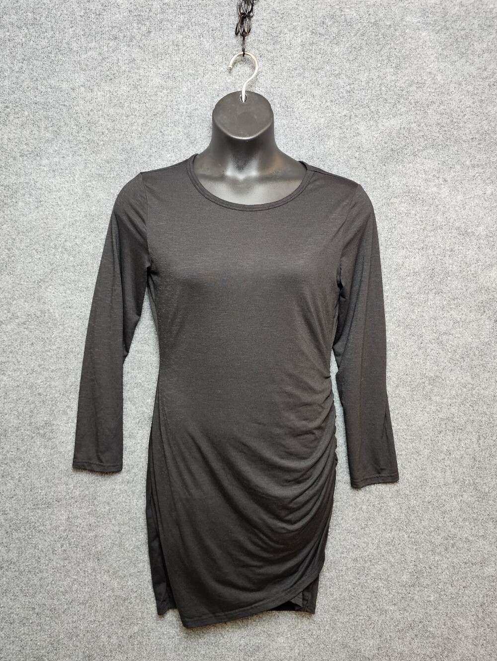 BTFBM Ultra- Flattering Ruched Long-Sleeved Black T-Shirt Mini Dress